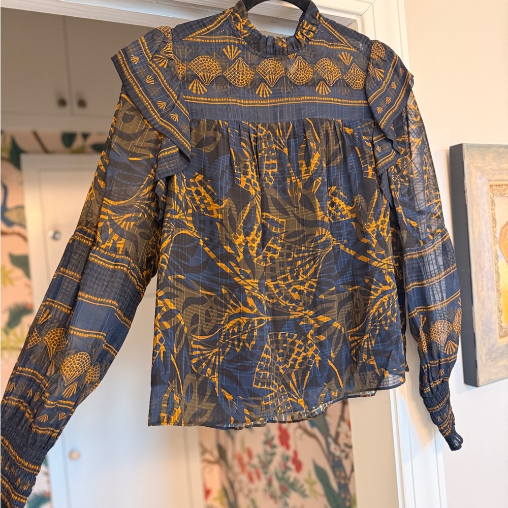 Marie Oliver Daphne blouse in midnight leaf print. Size S